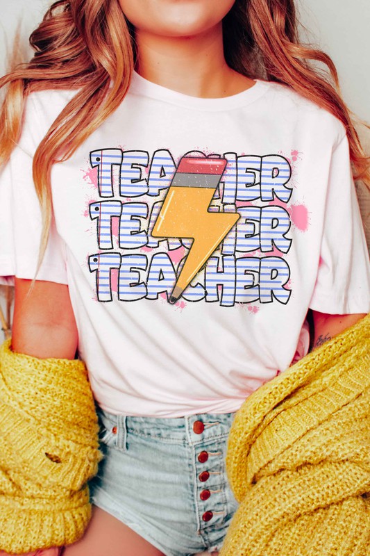 PENCIL LIGHTNING TEACHER REPEAT GRAPHIC T-SHIRT