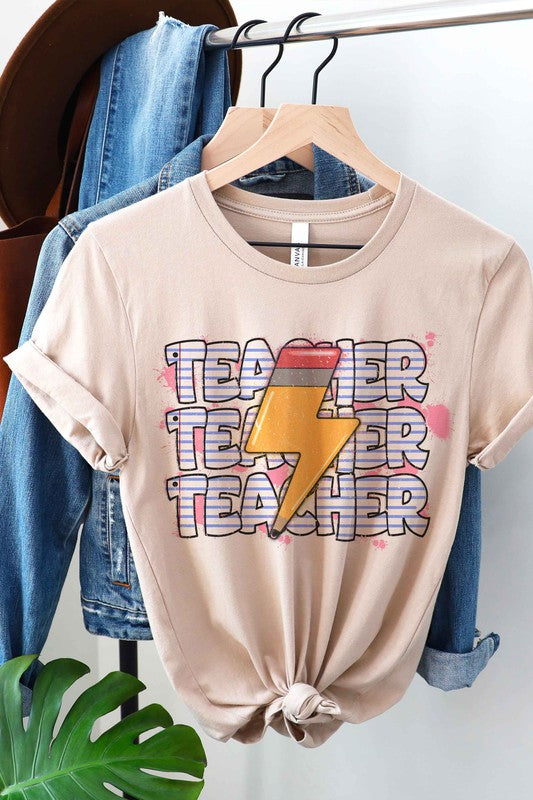 PENCIL LIGHTNING TEACHER REPEAT GRAPHIC T-SHIRT